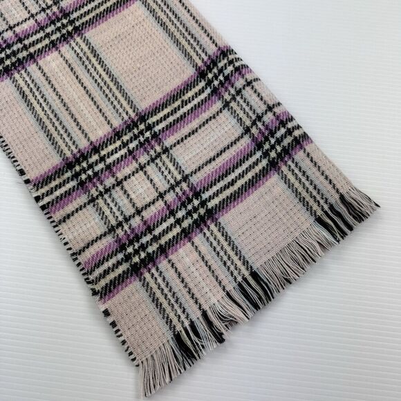 Steve Madden Pink Plaid Houndstooth Reversible Blanket Scarf Wrap Fringe - Picture 3 of 7
